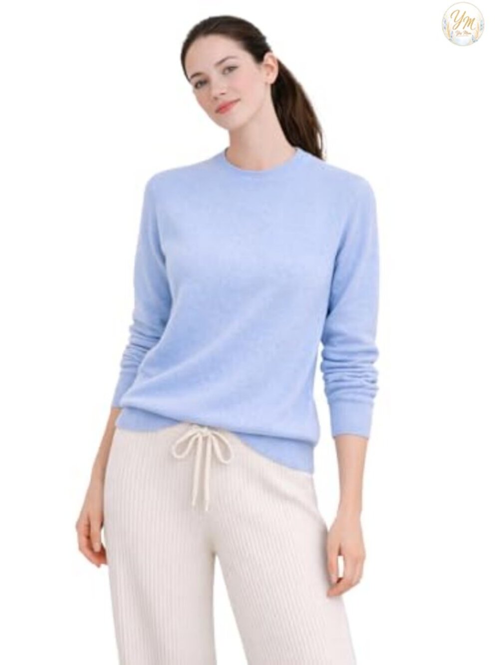 100% Pure Cashmere Crew Neck Pullover Sweater Long Sleeve